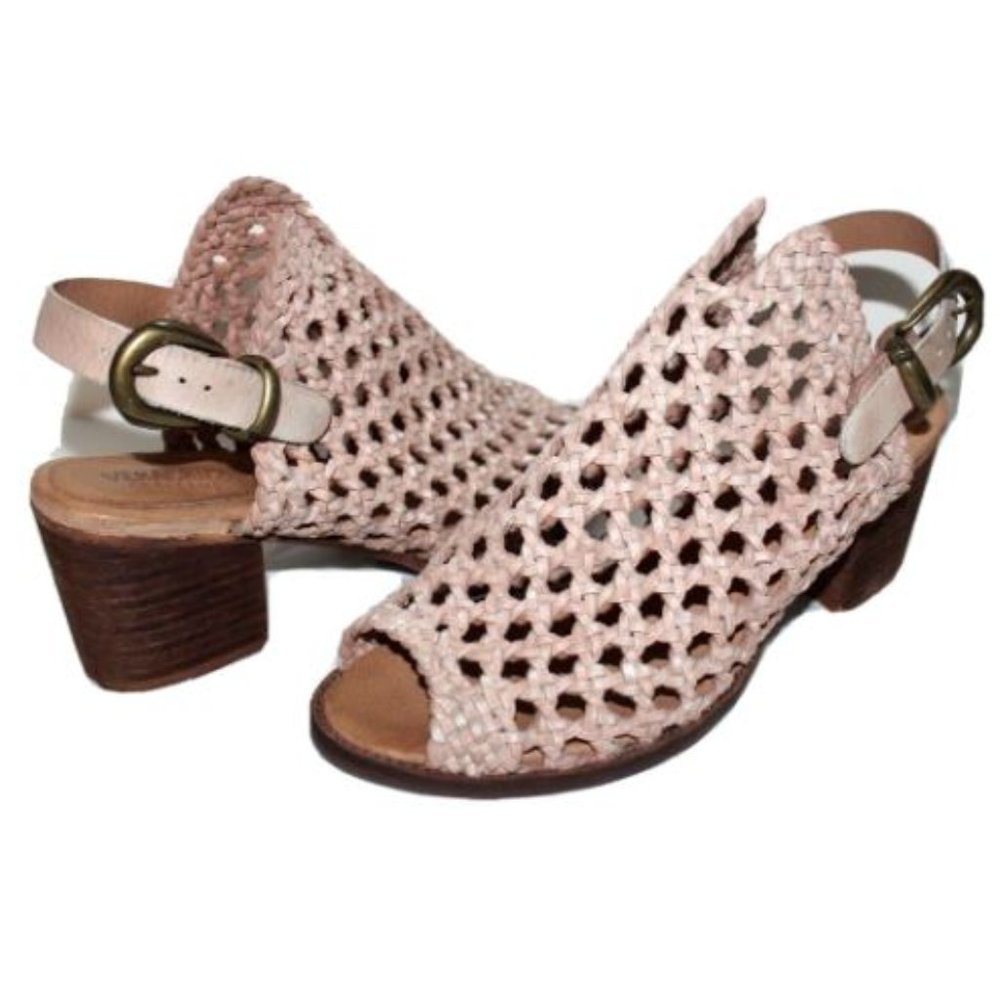 Veracruz Spain Antiqued Cane-Weave Leather Peep-Toe Slingback Sandal 9.5 US 40